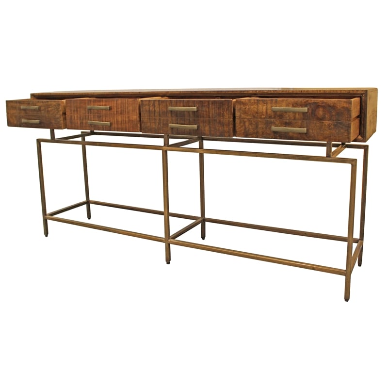 Pemberly Row Solid Wood 4-Drawer Solid Wood Console Table in Brown