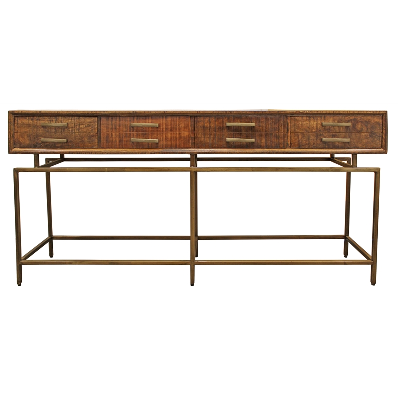 Pemberly Row Solid Wood 4-Drawer Solid Wood Console Table in Brown