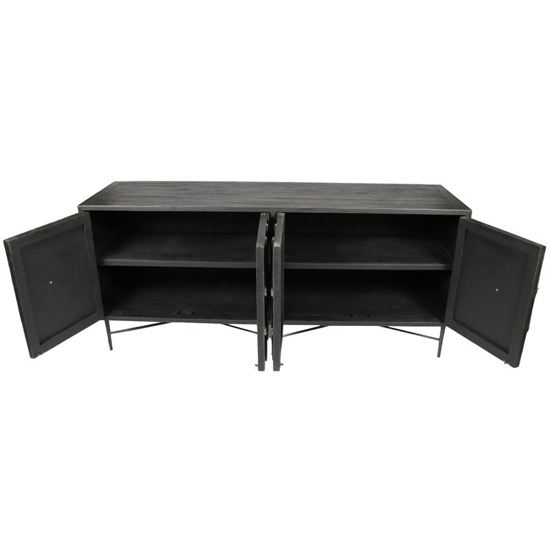 Pemberly Row Solid Wood 4 Door Sideboard on Cast Iron Base in Brown