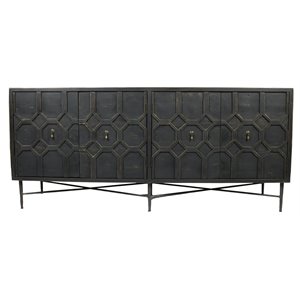 Pemberly Row Solid Wood 4 Door Sideboard on Cast Iron Base in Brown