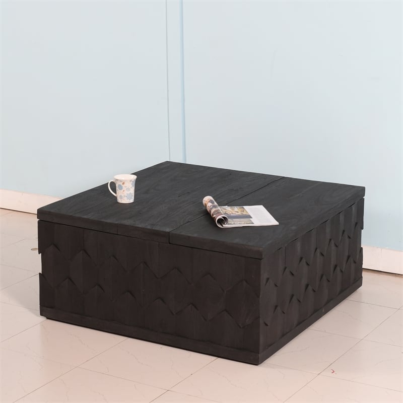 Pemberly Row Storage Cocktail Table in Dark Gray on Mango Solid Wood