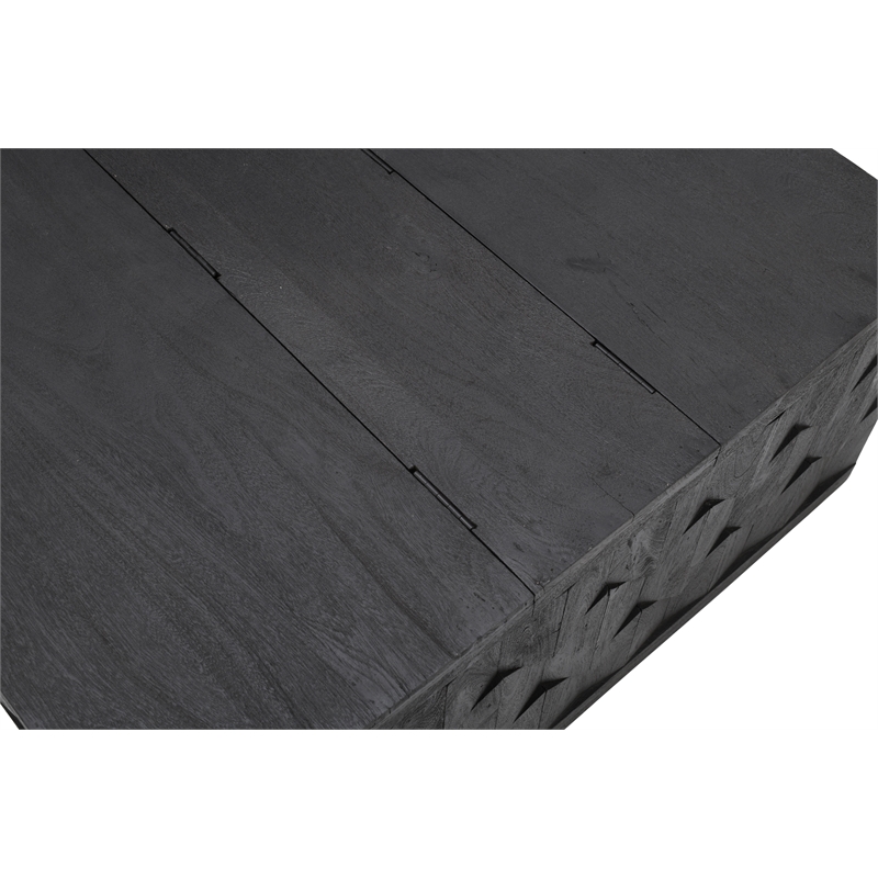 Pemberly Row Storage Cocktail Table in Dark Gray on Mango Solid Wood