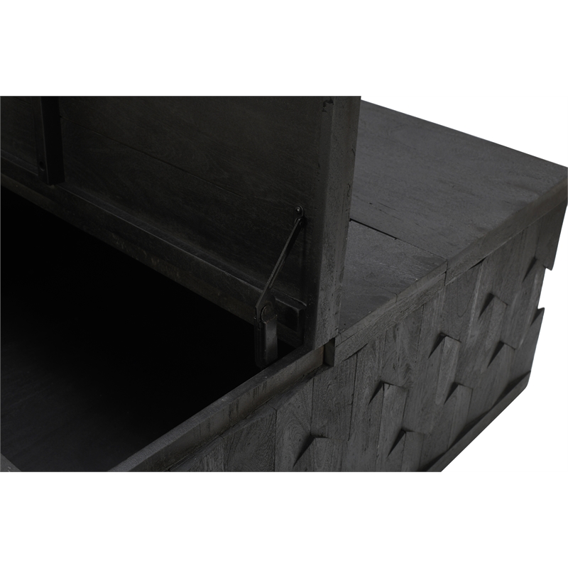 Pemberly Row Storage Cocktail Table in Dark Gray on Mango Solid Wood
