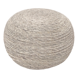 Pemberly Row Modern Round Pouf in Silver Wool with Polyester Filling