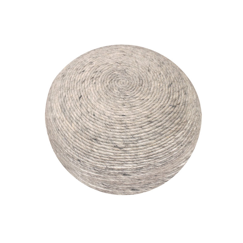 Pemberly Row Modern Round Pouf in Silver Wool with Polyester Filling