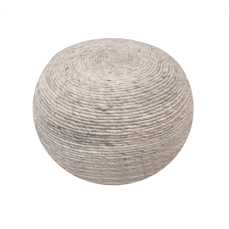 Pemberly Row Modern Round Pouf in Silver Wool with Polyester Filling