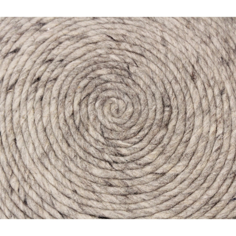 Pemberly Row Modern Round Pouf in Silver Wool with Polyester Filling