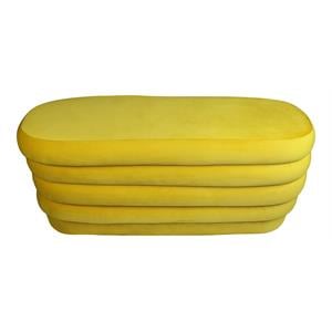 Pemberly Row 44&quot Oval Modern Velvet Fabric Ottoman in Daffodil Yellow