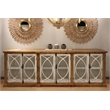 Pemberly Row Solid Wood 6 Door Sideboard with Glass Inserts in Natural