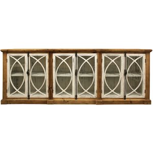 Pemberly Row Solid Wood 6 Door Sideboard with Glass Inserts in Natural