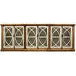 Pemberly Row Solid Wood 6 Door Sideboard with Glass Inserts in Natural