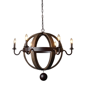 Pemberly Row Cast Iron and Solid Wood Open Work Globe Pendant in Black
