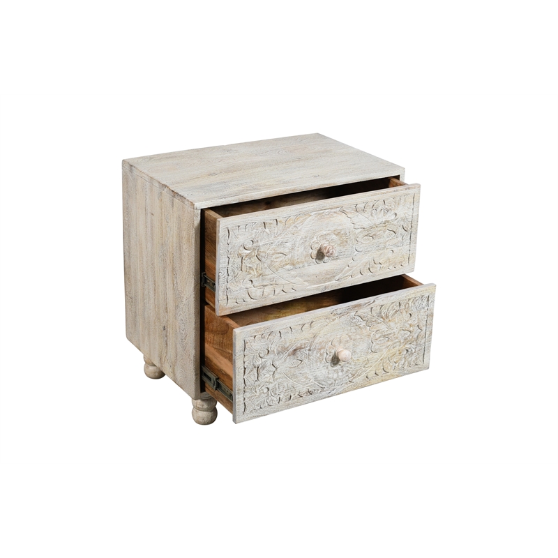 Pemberly Row 2-Drawer Solid Wood Nightstand With Distressed White Finish