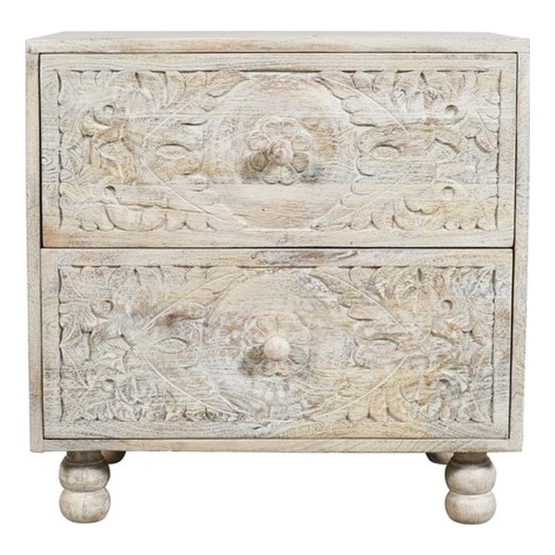 Pemberly Row 2-Drawer Solid Wood Nightstand With Distressed White Finish