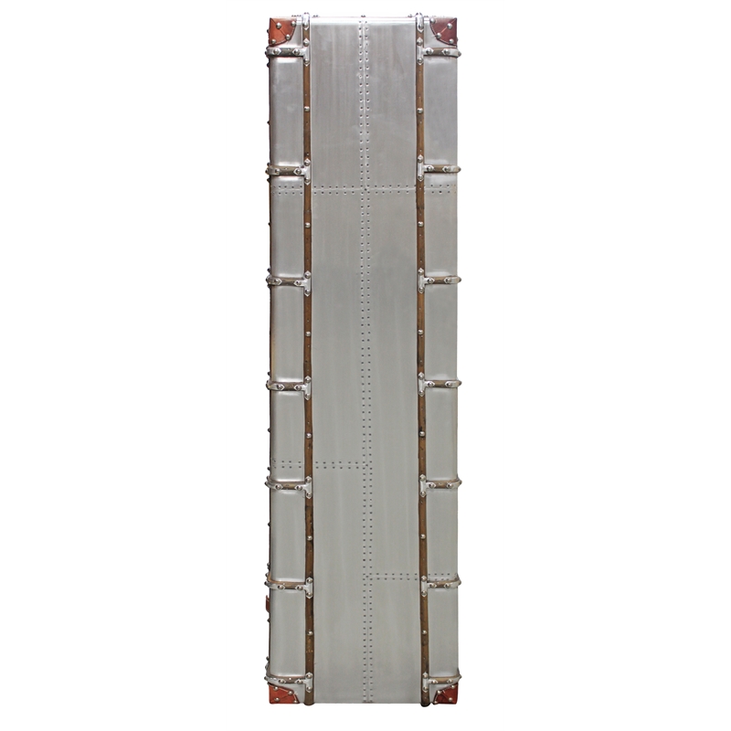 Pemberly Row Tall Cabinet in Silver Aluminum Cladding and Leather Accents