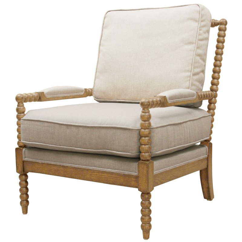 Pemberly Row Solid Wood Occasional Chair Upholstered in Ivory Linen Fabric