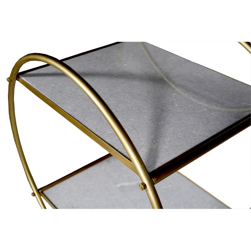 Pemberly Row 2 Tier Bar Cart of Marble on Cast Iron Frame in Metallic Gold