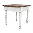 Pemberly Row Solid Wood Hand Carved End Table with Brown Top and Ivory Base