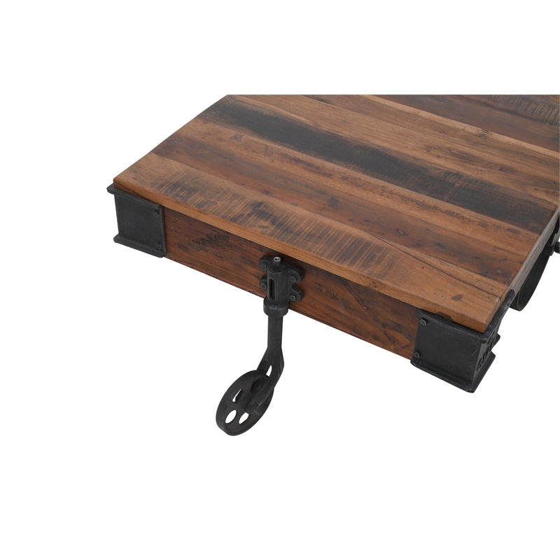 Pemberly Row Metal And Wood Cart Coffee/Cocktail Table in Brown with Wheels
