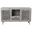 Pemberly Row Solid Wood 2 Door 1 Drawer Hand-Carved Media Console in Natural