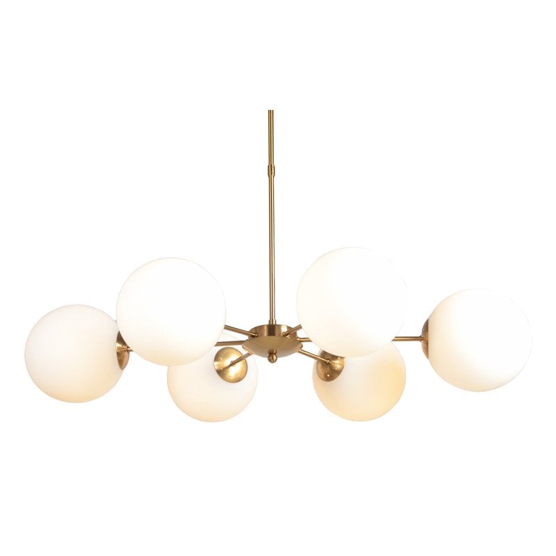 Pemberly Row 6-Light Pendant Fixture in Brass Colored Iron with White Shades