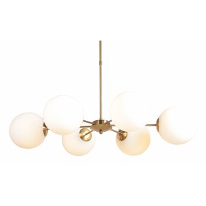 Pemberly Row 6-Light Pendant Fixture in Brass Colored Iron with White Shades