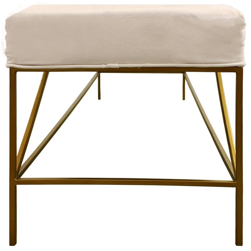 Pemberly Row Bench Upholstered in Ivory Linen Fabric on a Brass Cast Iron Base