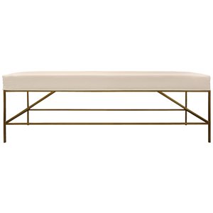 Pemberly Row Bench Upholstered in Ivory Linen Fabric on a Brass Cast Iron Base