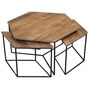 Pemberly Row 4-Piece Occasional Table Set in Modern Natural Finish on Solid Wood