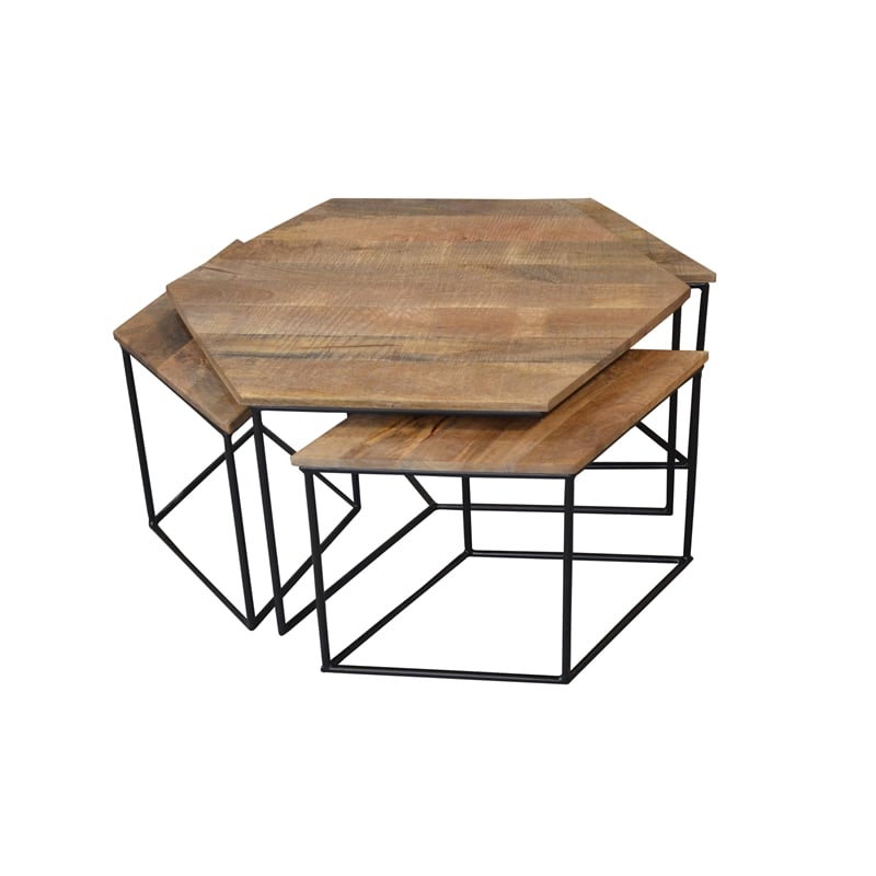 Pemberly Row 4-Piece Occasional Table Set in Modern Natural Finish on Solid Wood