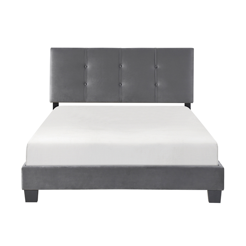 Pemberly Row Modern Wood Frame Velvet Full Platform Bed in Dark gray