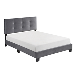 Pemberly Row Modern Wood Frame Velvet Full Platform Bed in Dark gray
