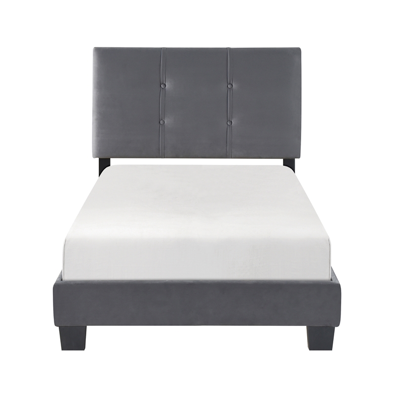 Pemberly Row Modern Wood Frame Velvet Twin Platform Bed in Dark gray