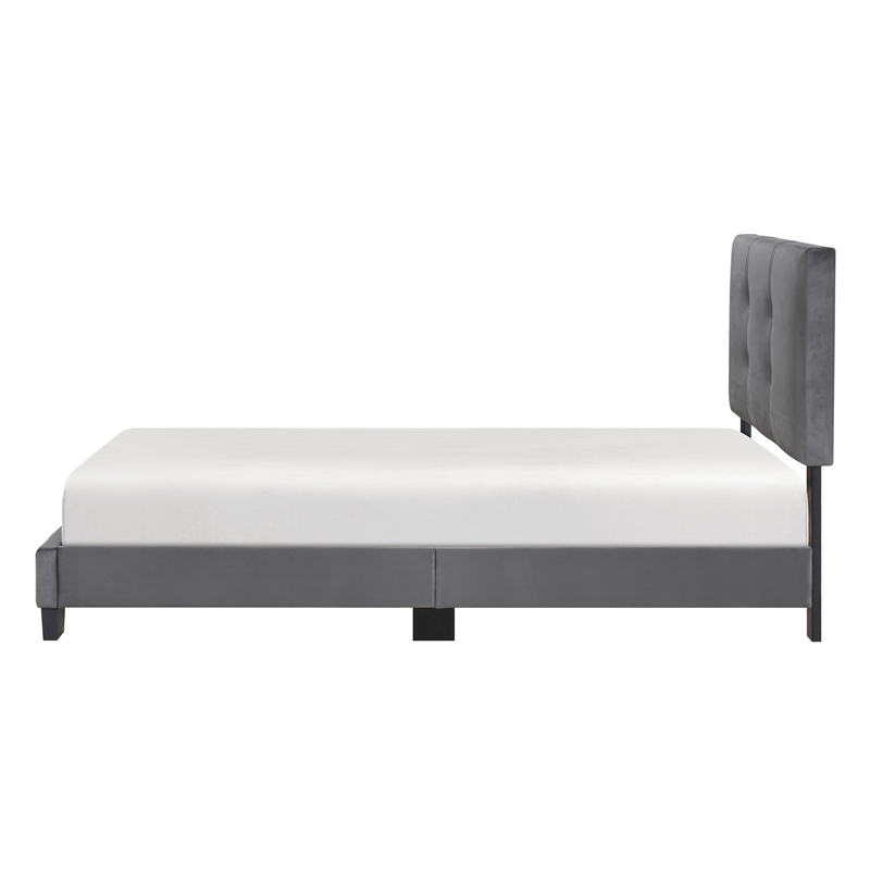 Pemberly Row Modern Wood Frame Velvet Twin Platform Bed in Dark gray