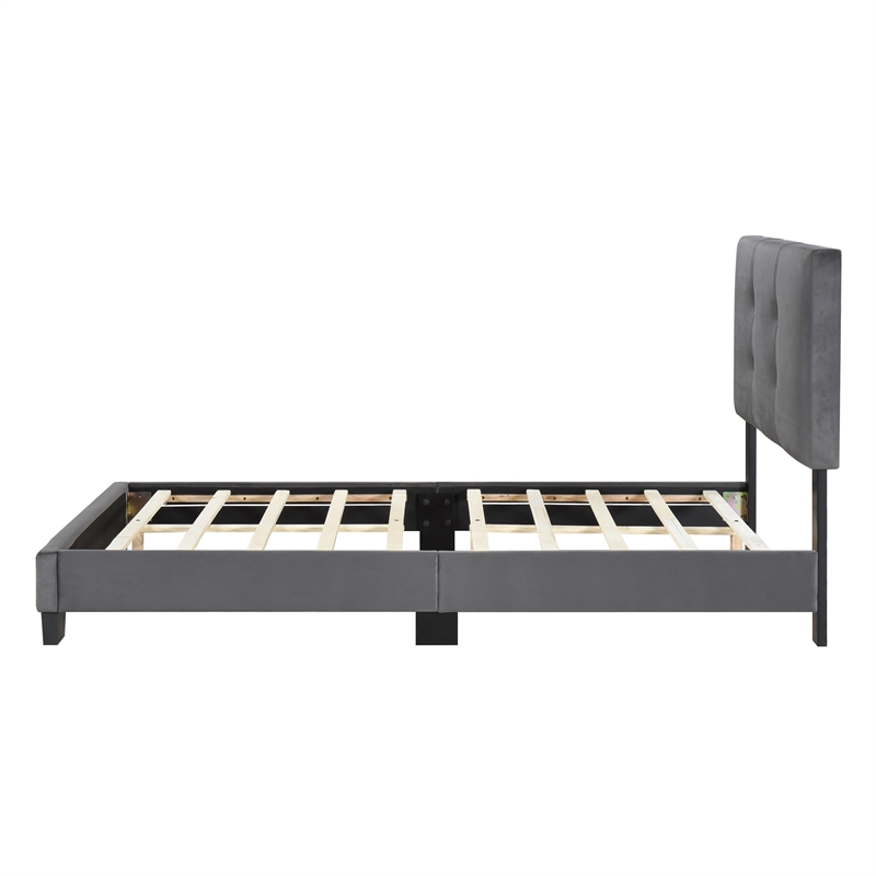 Pemberly Row Modern Wood Frame Velvet Twin Platform Bed in Dark gray