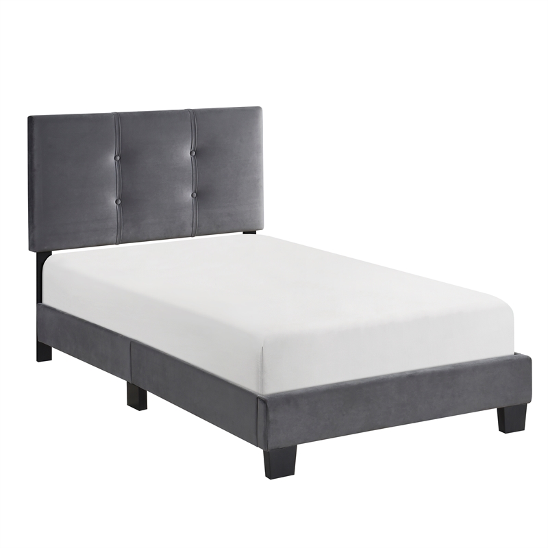Pemberly Row Modern Wood Frame Velvet Twin Platform Bed in Dark gray