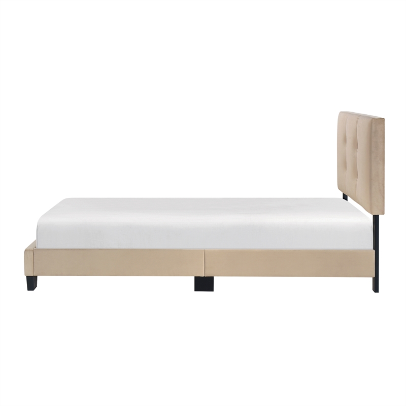Pemberly Row Modern Wood Frame Velvet Twin Platform Bed in Light brown