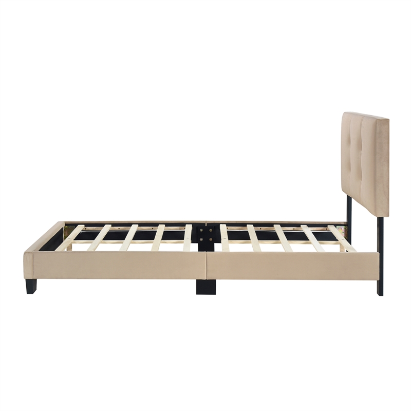 Pemberly Row Modern Wood Frame Velvet Twin Platform Bed in Light brown