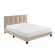 Pemberly Row Modern Wood Frame Velvet Queen Platform Bed in Light brown