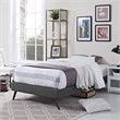 Pemberly Row Mid-Century Fabric Upholstered Twin Platform Bed in Gray