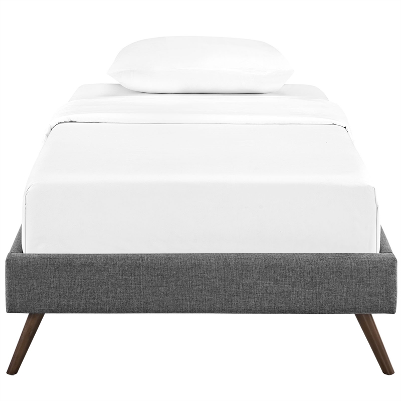 Pemberly Row Mid-Century Fabric Upholstered Twin Platform Bed in Gray