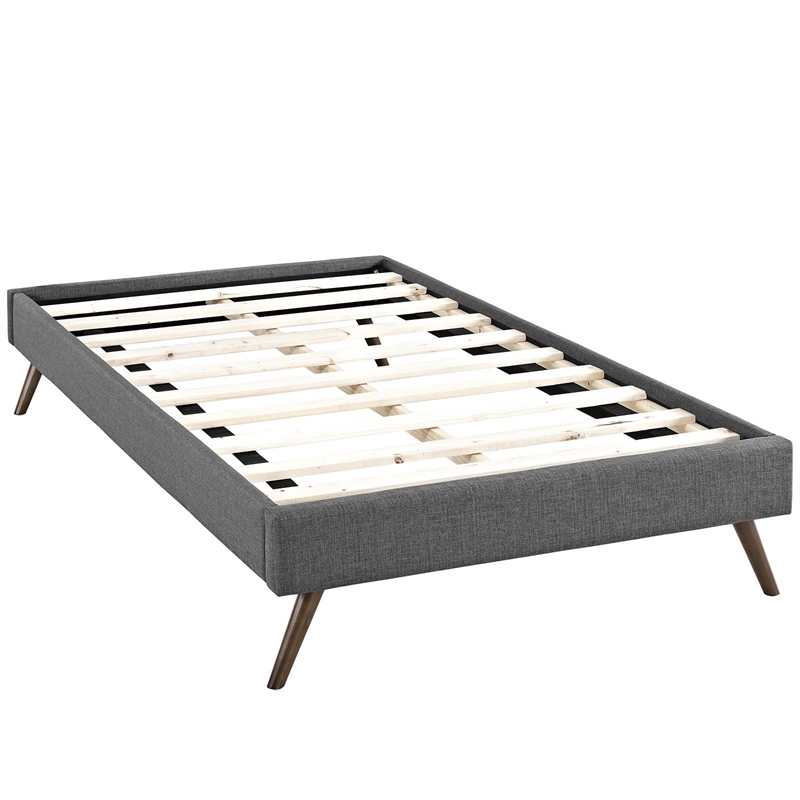 Pemberly Row Mid-Century Fabric Upholstered Twin Platform Bed in Gray