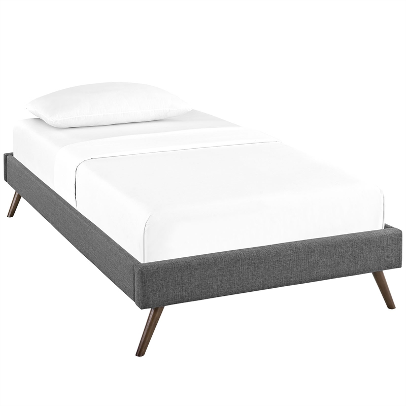 Pemberly Row Mid-Century Fabric Upholstered Twin Platform Bed in Gray