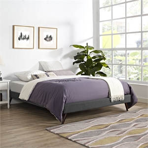 Pemberly Row Mid-Century Fabric Upholstered Queen Platform Bed in Gray