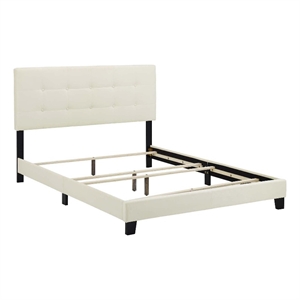 Pemberly Row Full Modern Style Performance Velvet Bed in Ivory
