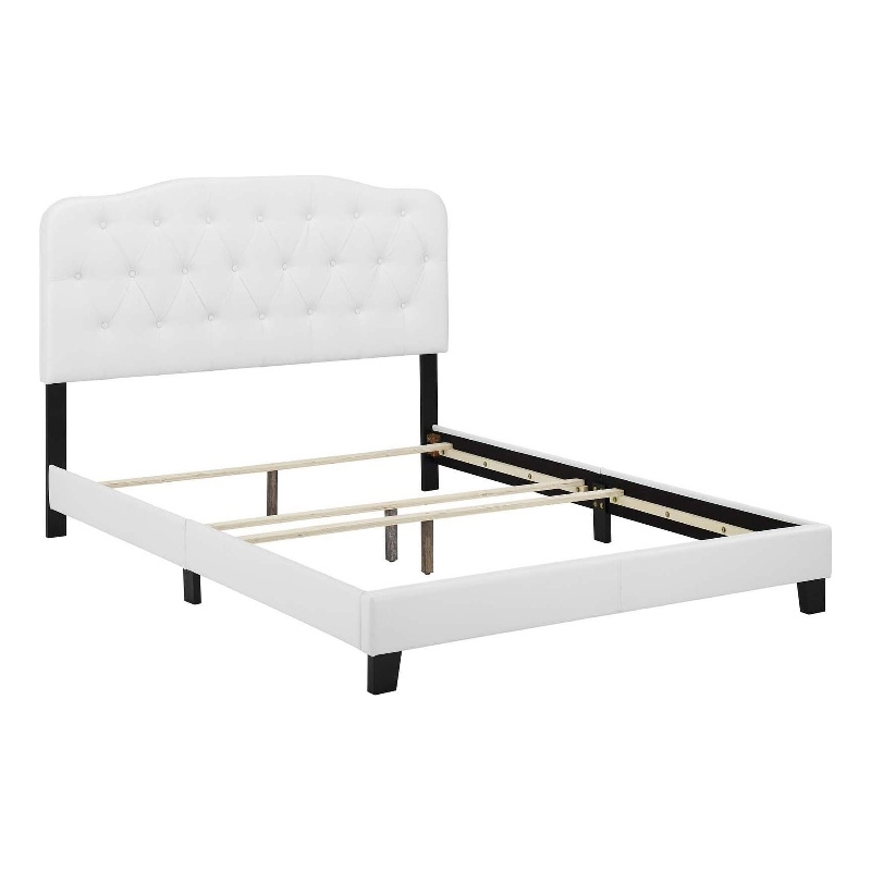 Pemberly Row Full Modern Style Faux Leather Bed in White Finish