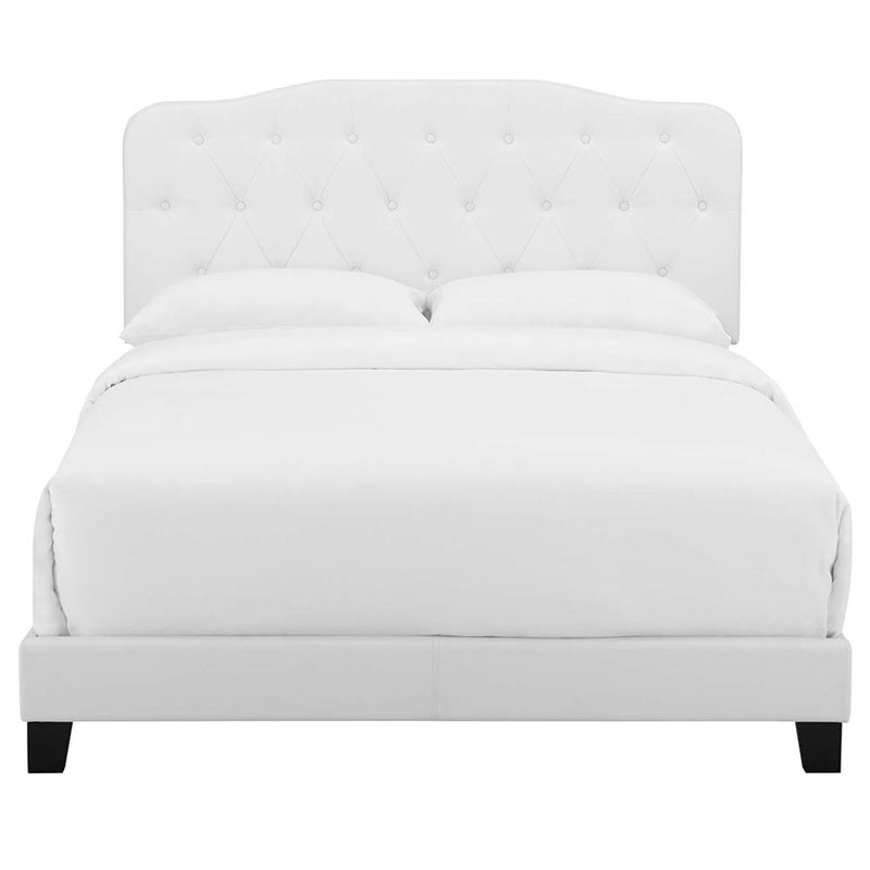 Pemberly Row King Modern Style Faux Leather Bed in White Finish