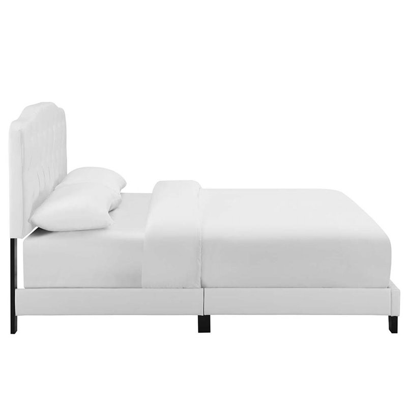 Pemberly Row King Modern Style Faux Leather Bed in White Finish