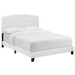 Pemberly Row King Modern Style Faux Leather Bed in White Finish