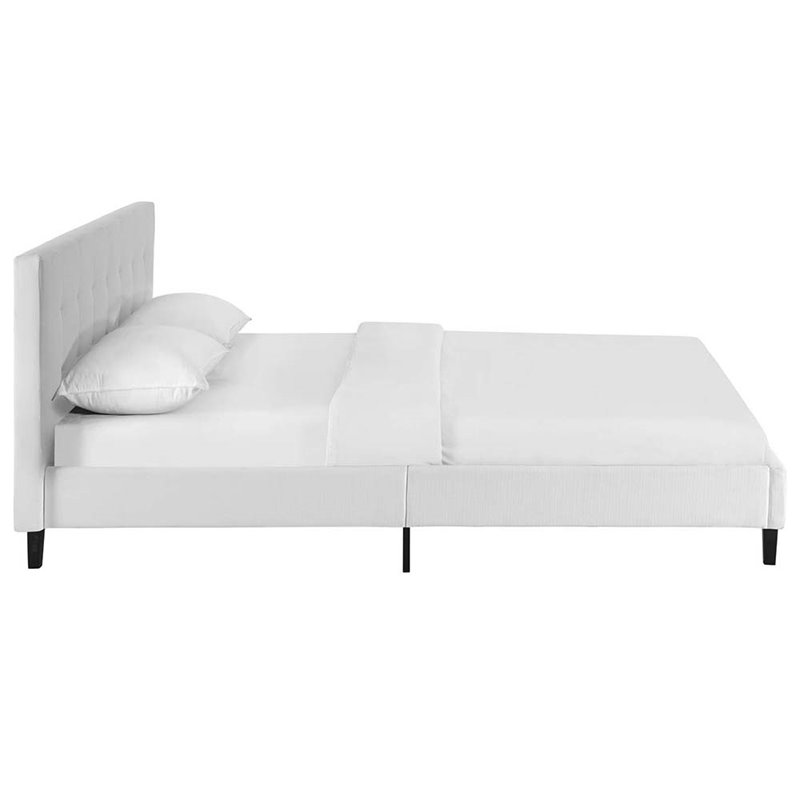 Pemberly Row Full Modern Polyester Fabric and Wood Bed in White